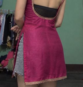 Elegant Pink Ethnic Gown with Lace Trim