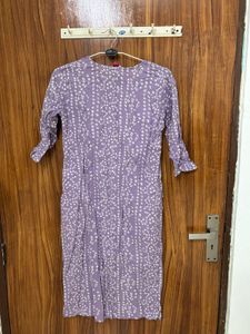 Purple Bandhani Print Kurta with Embellished Neckl