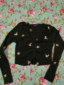 Black Cropped Floral Top