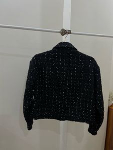 THREAD BOUCLE BLACK &amp; WHITE CROP JACKET BLAZER