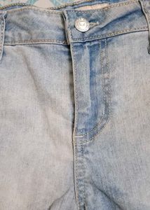 Light Wash Denim Shorts with Lace Trim