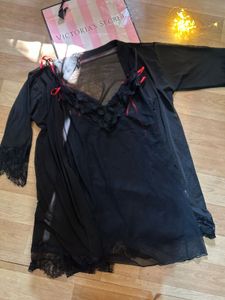 Black Lace Robe with mesh nighty 2 peice