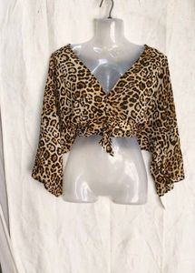 Leopard Print Wrap Crop Top
