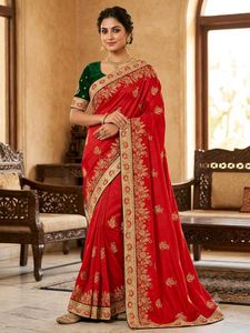 red and green colour combination saree