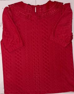 Vibrant Red Embroidered Blouse