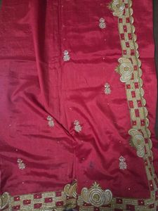 Elegant Red Embroidered Saree with golden blouse