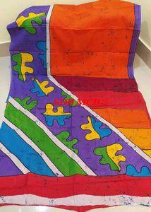 New Vibrant Orange Batik Painted cotton Saree with