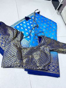Elegant Blue &amp; Gold Banarasi Silk Saree