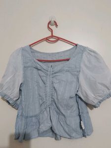 Chic Light Blue Puff Sleeve Top