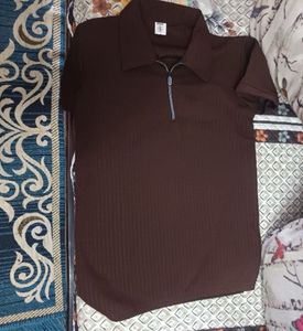 Men's Brown Zip Polo T-Shirt