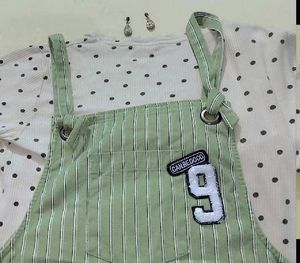 RIO cute striped Dungaree with Polka Dot Top