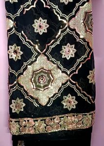 Sequin saree  Black & Gold (Without Blouse)