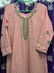 Elegant Peach Embroidered Kurta Set