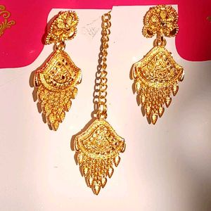 Gold-Plated Earrings &amp; Maang Tikka Set