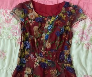 Floral Print Sheer Overlay vintage Dress
