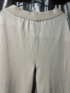 Cream Wide Leg Pants with Black Hem