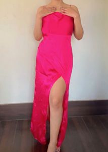 MISH Magenta Pink Satin Maxi Slit Dress
