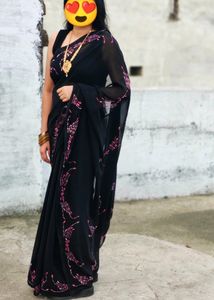 Beautiful Hand Work Black Saree