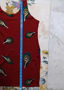 Boho Chic Peacock Feather Print Maroon Kurti
