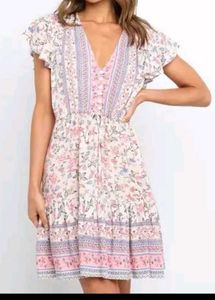 URBANIC Boho Floral Print Flutter Sleeve Dress