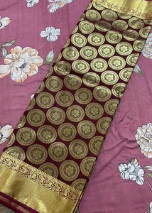 Elegant Maroon Silk Saree with Gold Motifs