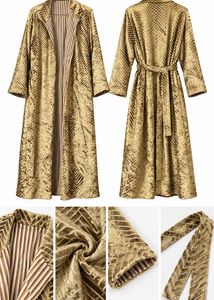 Elegant Gold Velvet Maxi Coat