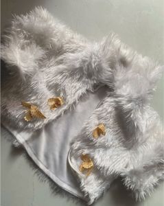 White Faux Fur Ethnic Jacket