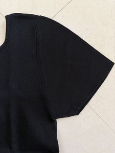 MANGO Black Square Neck Ribbed Top