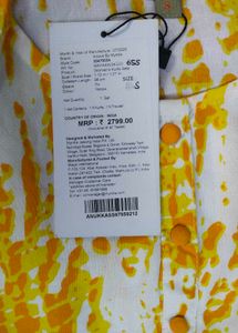 New White &amp; Yellow Print kaftan kurti pant set