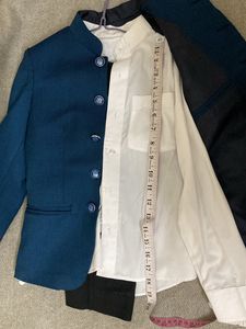 Boys Bandhgala Suit Blue Coat Black Pant