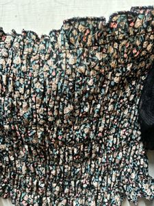 Floral Off-Shoulder Mesh Sleeve Top