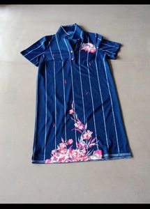 Navy Striped Floral Polo Dress