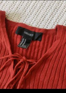 FOREVER 21 Ribbed Knit Lace-Up Top