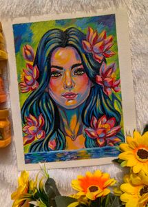 Abstract Portrait Painting with Lotus Flowers