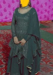 New Green Dress With Dupatta And Plazzo