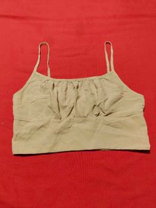 Beige Ruched Smocked Cami Crop Top