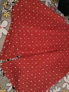 Chic Red Printed Top with Pearl Detail