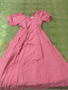 Pink V-Neck Midi Dress