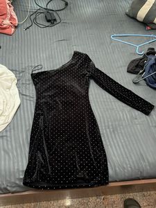 Black Velvet One-Shoulder Dress