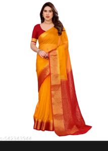 Vibrant Yellow & Red Silk Saree