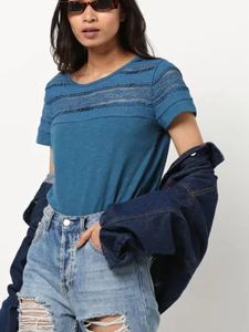 Blue Lace Detail T-Shirt