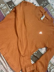 Orange Ribbed Long Sleeve Top
