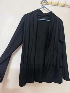 Black Open Front Cardigan with Pockets
