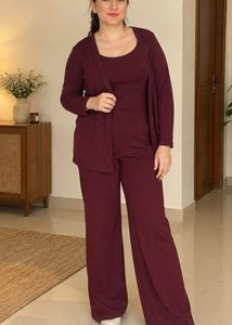 Burgundy Ribbed Coord Set