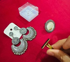 Combo - Boho Silver Tone Earrings &amp; Ring Set