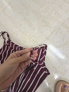Maroon &amp; White Striped Jumpsuit