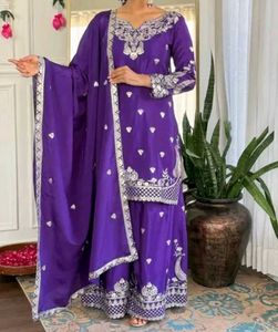 Stunning Purple Kurta Set with Silver Embroidery
