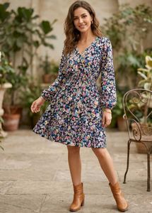 Floral Print V-Neck Mini Dress