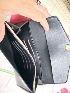 Chic Black Wallet with Gold Buckle Accent