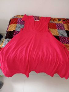 Girls Red Embroidered Casual Dress